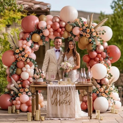 Image of Dusty Pink Brown Balloon Garland Nude Tan Pink Rose Gold Double Stuffed Dusty Rose Mauve Blush Beige Balloon Arch Kit for Baby Shower Birthday Bridal Wedding Graduation Party Decorations