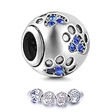 ENJOOOY Sterling Silver Dog Paw Print Charm Beads with Cubic Zirconia Crystals fit Pandora Style Beaded Bracelets for Pet Lovers
