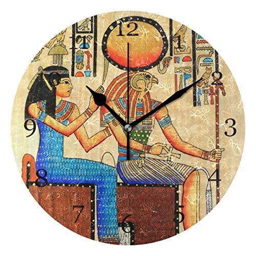 BIGJOKE Reloj de pared para mujer, diseño tribal egipcio, funciona con pilas, silencioso, redondo, silencioso, silencioso, para oficina, dormitorio, sala de estar, aula, hogar, hotel, decoración para niños