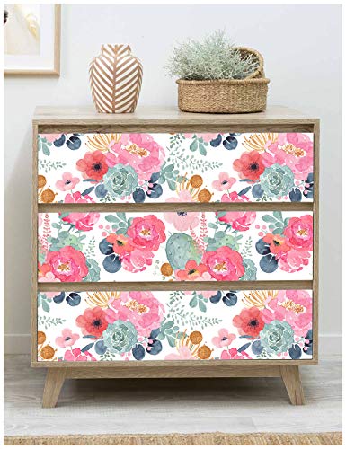 Papel pintado autoadhesivo de flores acuarela Floralplus 45x299 cm blanco y rosa 5