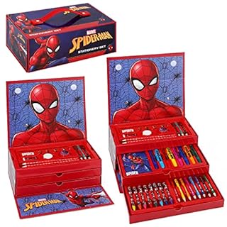 CERDÁ LIFE'S LITTLE MOMENTS Spiderman Kids 34pc Colouring Art Stationery Set with Watercolour Felt Tip Pens Crayons and Pencils Travel Set for Children