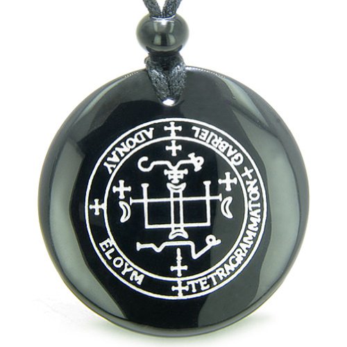 Sigil of The Archangel Gabriel Amulet Black Agate Magic Pendant Necklace