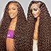 GXTKI 30Inch Chocolate Brown Lace Front Wig Human Hair 200 Density 13x6 HD Deep Wave Lace Front Wigs Human Hair Colored Deep Curly Lace Frontal Wigs Glueless Wig Brown Wig Wigs for Women