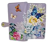 Shag Wear Floral Butterflies Wallet for Women – Vegan Faux Leather Purse with Butterfly and Flower Design, Nature Theme, Magnetic Snap Closure, Card and Bill Organizer (Purple, Large)