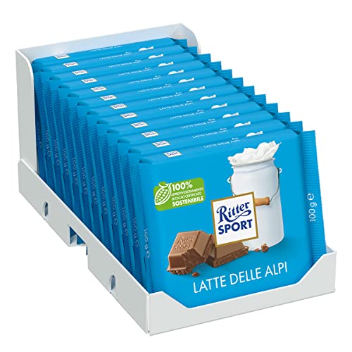 Ritter Sport Latte Delle Alpi, Tavoletta Di Cioccolato Al Latte Di Altissimo Livello, Sapore Di Caramello E Miele, 12 Pezzi Da 100G