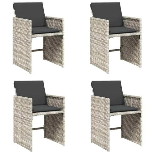 HFXHIJXQ Lot de 4 Chaises de Jardin en Résine Tressée avec Coussins Anthracite, Fauteuils d'Extérieur avec Dossier Rabattable et Cadre en Acier pour...