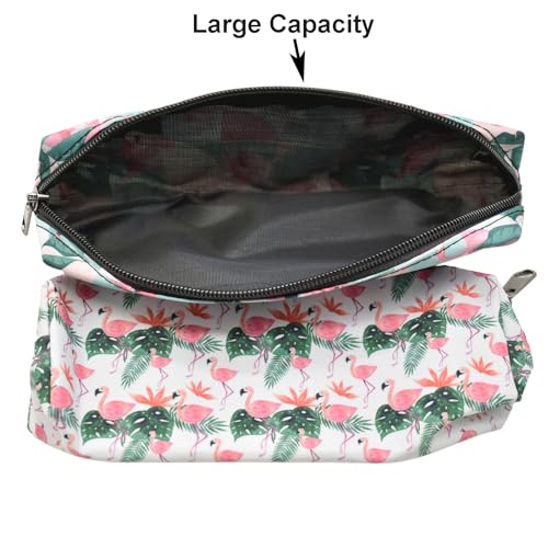 Image of Maydahui 2 PCS Large Capacity Polyester Pencil Case Flamingo Palm Leaves Flower Style Pen Pouch Holder Storage Bag Organizer Box Makeup Pouch Cosmetic Bag for Women Party Travel