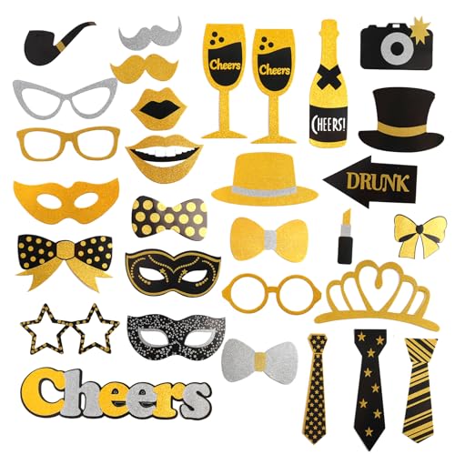 30 Pièces Accessoires de Photomaton pour Fête Anniversaire Mariage Bal Disco Mardi Gras, Disco, Mardi Gras | Mélange de Chapeaux, Cravate, Rouge à Lèvres, Couronnes et Autres Accessoires Fun pour Phot
