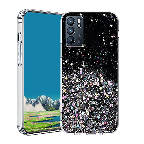 Compatibile con Cover Oppo Reno 6 5G Glitter Trasparente Custodia Oppo Reno 6 5G Sottile Brillantini Case silicone nero
