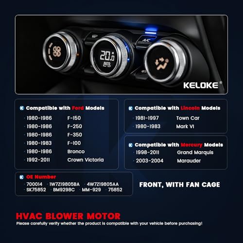 Image of KELOKE Front HVAC Heater Blower Motor Fan Fits for 1980-2011 Ford F-150 /250 /350 /Bronco, F-100, Crown Victoria & Lincoln Town Car 81-97, Mark VI 80-83 & Mercury 98-11, Marauder 03-04, Replace# 700014