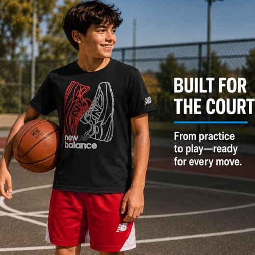 Image of New Balance Boys Athletic Shorts Set - 2 Piece Cotton Blend Jersey Shirt and Active Basketball Shorts for Boys