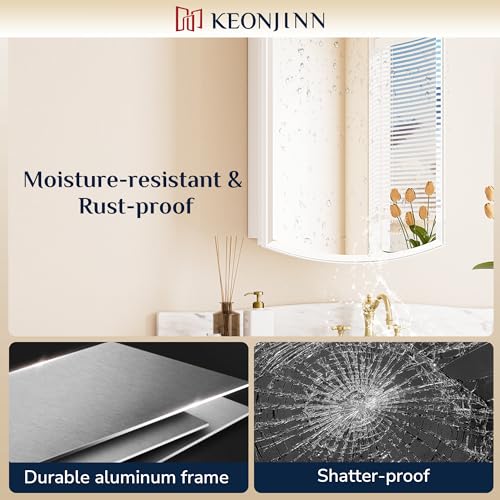 Image of Keonjinn White Medicine Cabinet with Mirror 24 inch x 30 inch, Adjustable Shelves