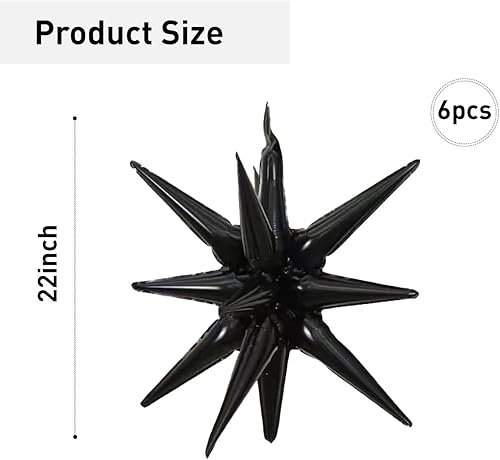 Miniatura 2 de 6 globos de aluminio de estrella negra de una pieza de 14 puntas, globos de Mylar de cono de estrella 4D, globos de Mylar de 22 pulgadas,