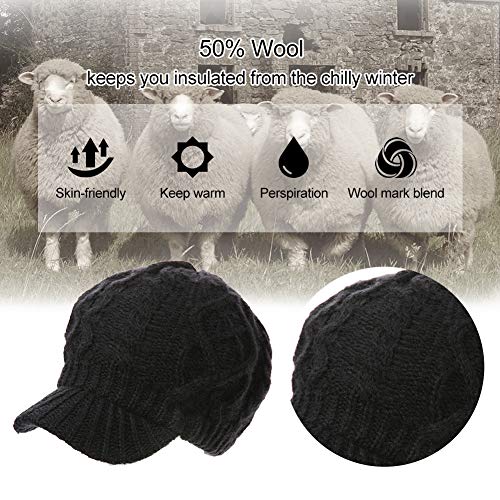 Comhats Winter Newsboy Hats For Women With Brim Knit Visor Caps Wool Bill Ladies Bill Beret Silk Warm Black #TOP4