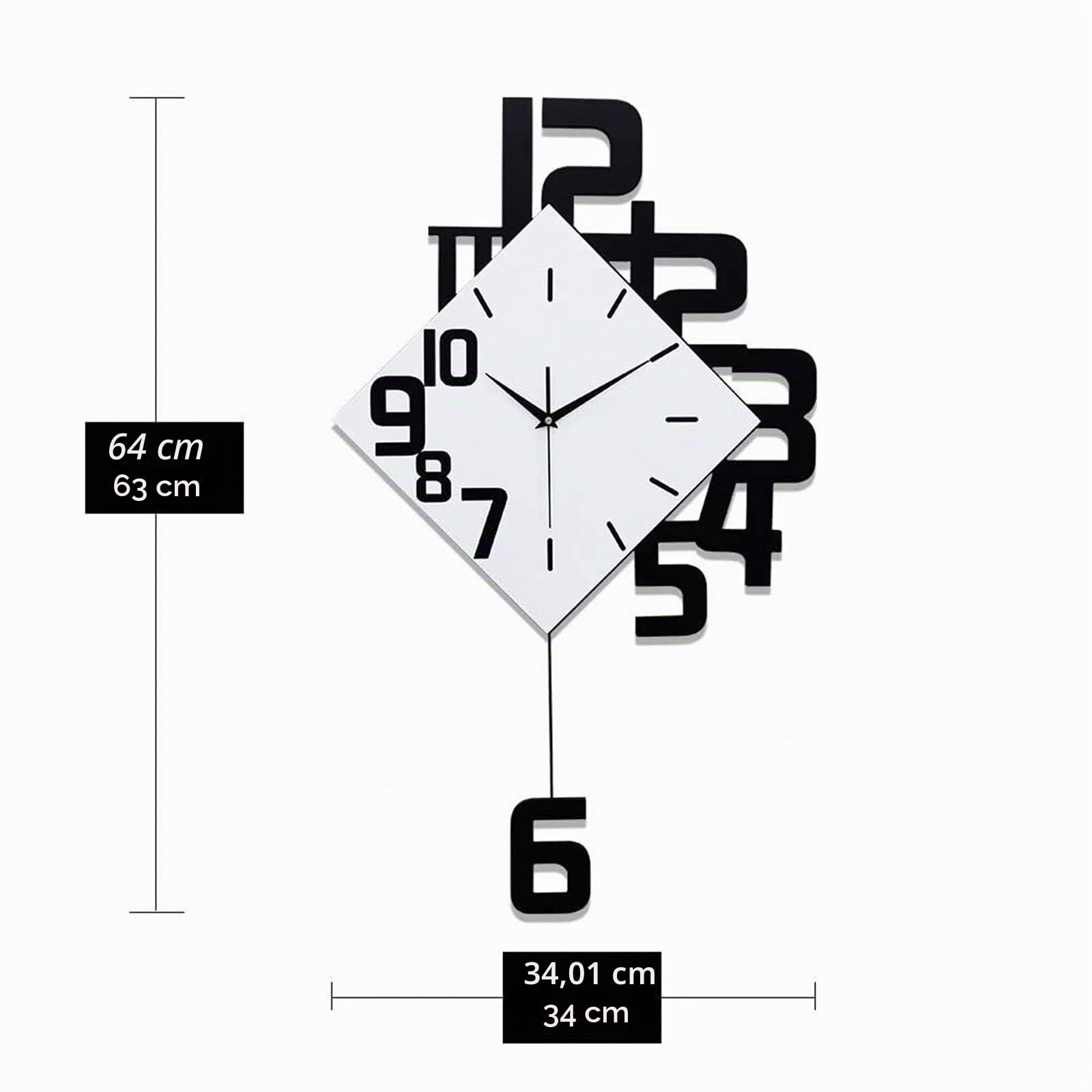 Orologio da Parete, Moderno Creatività Orologio da Parete Decorativo Grande Silenzioso Orologio da Muro Design Moda Art Deco per Soggiorno Cucina Camera da Letto o Ufficio 63x34cm