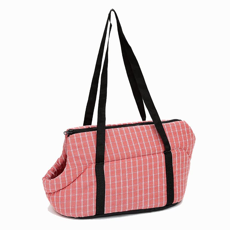 Bolsos Para Perros,Bandolera Para Perro Bolsas de hombro for perros de mascotas suaves Protegida con mochila exterior PET PERROPORTE PORT POR PUPPY VIAJE for PERROS PEQUEÑOS(Pink Plaid,Medium 40x25x28