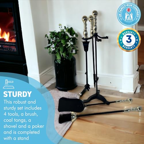 Large Brass Handled Metal 5-Piece Fireside Companion Set - Image 3