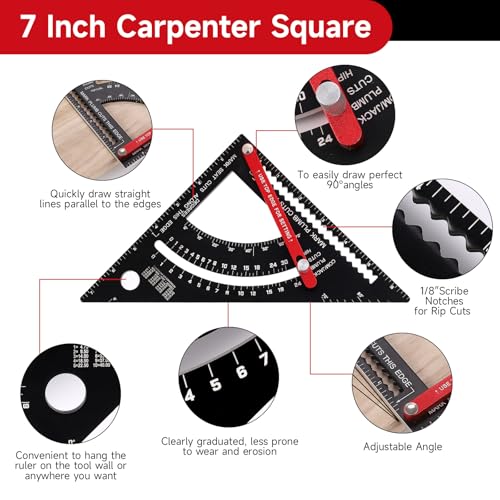 Dajianglx Carpenter Square 7 inch, Aluminum Adjustable Rafter Framing Square, Multifunction Woodworking Measuring Tools, Combination Square Angle Carpentry Triangle Ruler with 2 Pencils - Image 2