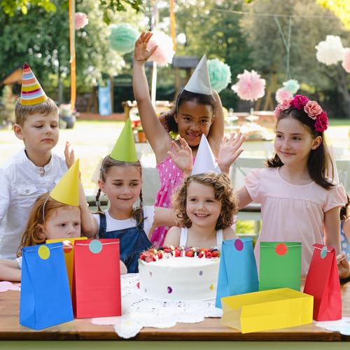HAMOHTE Papiertüten Bunt, 20 Stück Geschenktüten Kindergeburtstag mit 24 Aufkleber, Klein Geburtstagstüten Kinder, Kraft Papier Mitgebsel Tüten Gift Bag für Party, Geschenk, Geburtstag, Feiern