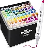 Stationery Island Rotuladores de Alcohol 80 Colores Rotuladores Doble Punta, Marcadores para Niños y Adultos Dibujo, Caligrafía, Manga, Graffiti, ilustración