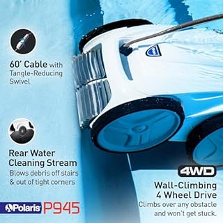 Polaris P945 Robotic Pool Cleaner for In-Ground Pools w/a 60ft Cable, Includes Premium Caddy, 4 Wheel Drive Tech & 7-Day Programmable Cycles
