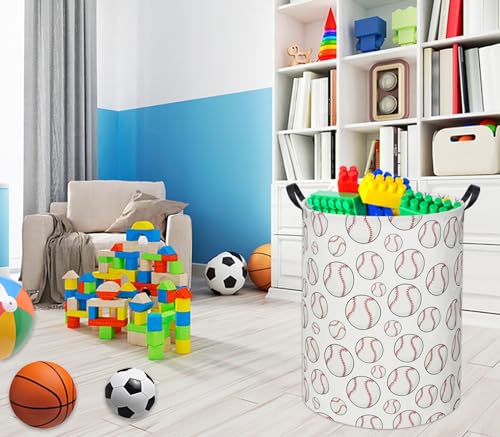 Image of Baseball Kids Laundry Basket Baby Hamper Toy Storage Bin for Boys Room Decor Baby Nursery Hamper Gift Baskets for Bedroom Bathroom(Baseball)