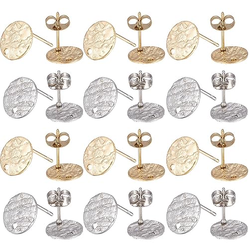 SUNNYCLUE 1 Box 80Pcs 20 Pairs Flat Round Earring Posts Stainless Steel Earring Post with Loop Silver Gold Ear Studs Blank Stud Findings for Jewelry Making Accessories DIY Crafts 1.4mm
