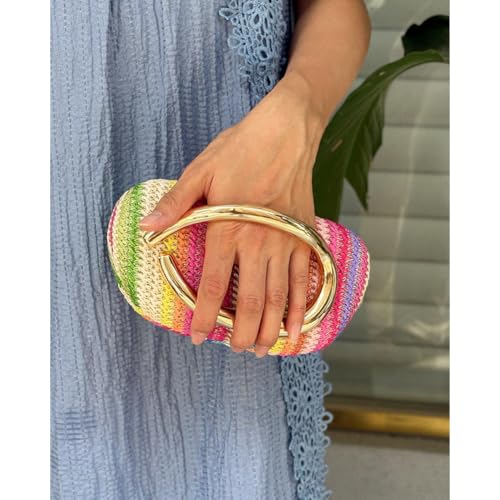 Image of CUXVA Colorful Clutch Purses for Women Chic Straw Evening Bag Formal PU Leather Purse Designer Handbags for Wedding Party Prom