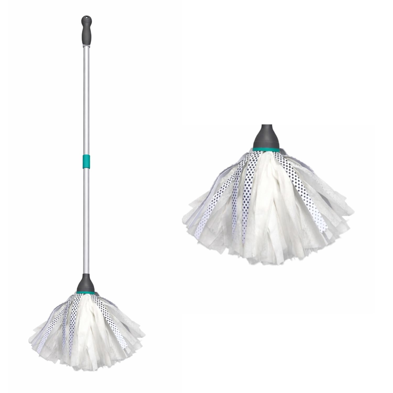 Homeshopa.com White Homeshopa Floor Cleaning Mop With Long Handle, Viscose Cloth Strip Replacement Head, Washable & Reusable, Highly Absorbent Wet & Dry Mop