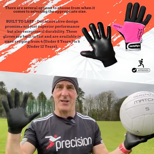 Murphys V2 Gaelic Football Gloves, Premium Latex Field Players Mittens, Durable Hook and Loop Closure, Grey and Red, 5 / Under 10Y - Image 3