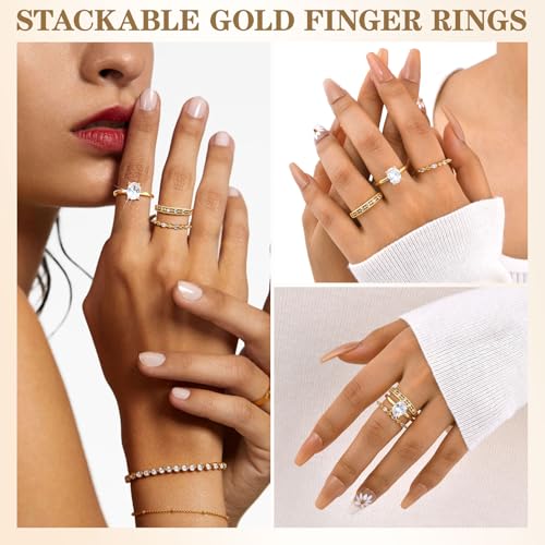 Stackable Gold Rings for Women - 14K Gold Plated Ring Set,Non Tarnish Stainless Steel Cubic Zirconia Friendship Band Anniversaries Party Trendy Jewelry Gift,Christmas Birthday Gifts for Her Girlfriend2
