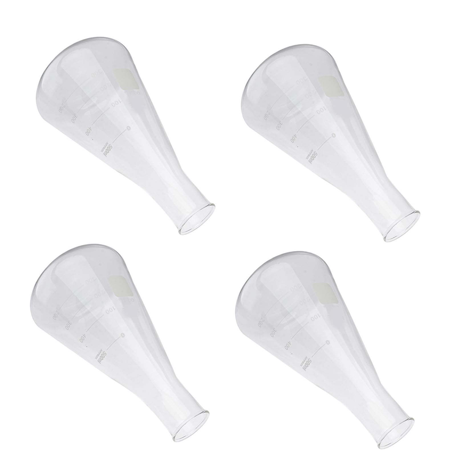 Paquete de 4 Matraces Erlenmeyer de Vidrio Borosilicato Cónico y Triangular, sin Olor Rebabas, Ideales para Experimentos Escolares de Química