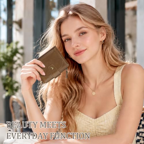 Image of Small Womens Wallet Billfold RFID Credit Card Holder Ladies Purse | Compact Wallets Women, 2 ID Windows,16 Card Slots, Zipper Coin Pocket, PU Leather, Woman Female Girls Gift, Brown