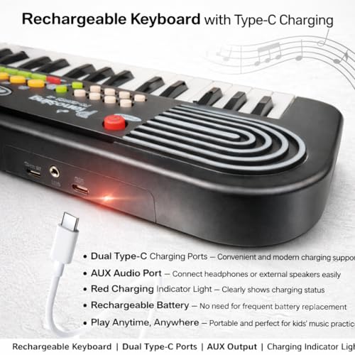 Image of SMARTBOY Piano Keyboard for Kids Boys Girls, Rechargeable, Electronic 37 Keys Microphone Mic, 8 Tones 8 Rhythms, 4 Percussion Sounds, 6 Demo Songs, Play & Record Music, Animal Sound Effects Toy 430CP1