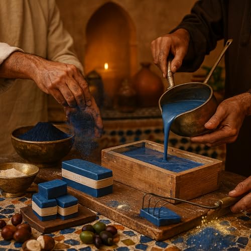 Image of MS MAGIC SECRET Moroccan Nila Soap - Brightening Body Soap Bar | Natural Indigo Powder Hammam Skincare | Deep Cleansing, Exfoliating & Glow Enhancing Bath Soap for Women & Men | 100% Natural, Sourced from Morocco made with Pure Nila, Shea Butter and Coconut Oil