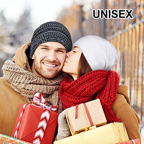 OMECHY Beanie for Men Women Thick Warm Fluffy Lined Knit Winter Hat Slouch Chunky Stretch Plain Cuff Toboggan Cap Black
