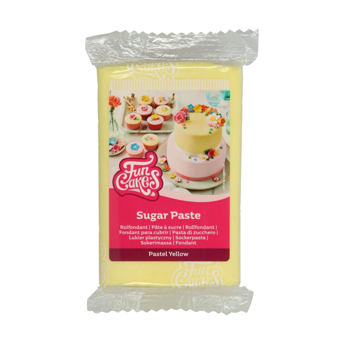 FunCakes Pâte à Sucre Pastel Yellow: facile à utiliser, lisse, flexible, douce et pliable, parfaite pour la décoration de gâteaux, halal, casher et sans gluten. 250 g
