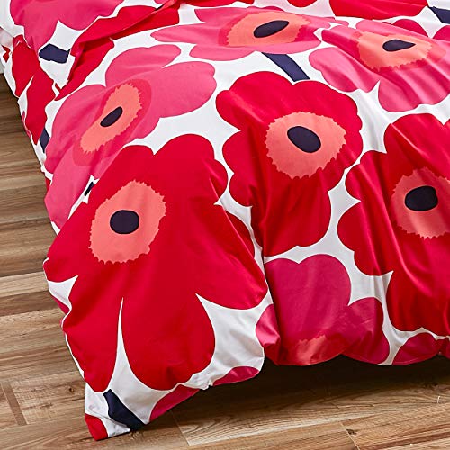 Image of Marimekko - King Duvet Cover Set, Cotton Bedding with Matching Shams & Button Closure, All Season Home Decor (Unikko Red, King)