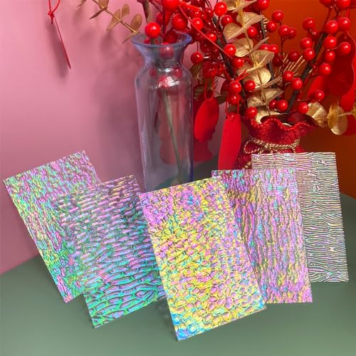 PALJOLLY 12 Blatt schillernde, klare Buntglasscheibe, verschiedene Texturen, 10,2 x 15,2 cm, transparentes Kathedralen-Mosaikglas zum Basteln, Buntglaszubehör für Kunstglasprojekte und Mosaikarbeiten