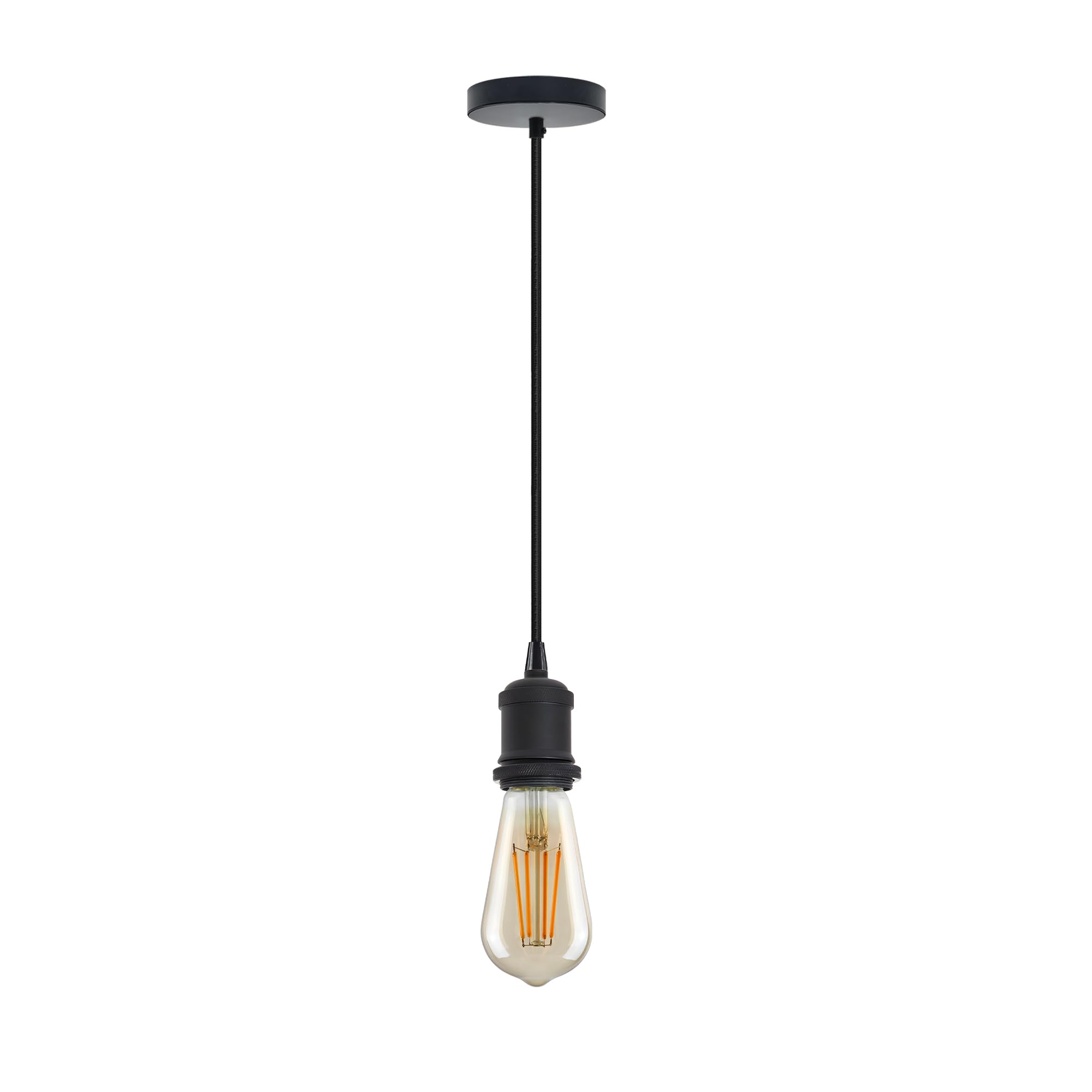LEDSone Black Pendant Light Fitting E27 – Modern Adjustable Hanging Ceiling Lamp with 95cm Cable for Kitchen Island, Dining Room, Cafe Bar Lighting