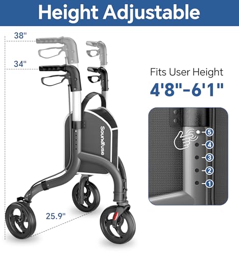 Image of soundfuse Lightweight 3 Wheel Walkers for Seniors, Foldable Aluminum Frame