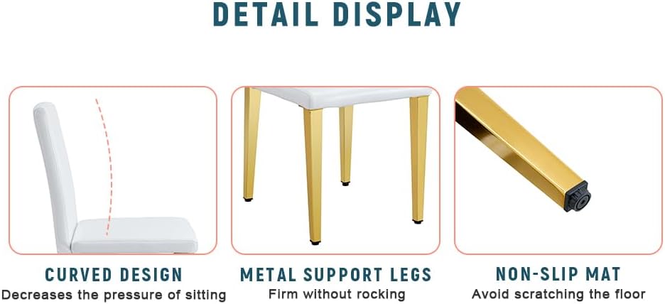 Miniatura 9 de Juego de 4 sillas de respaldo de piel sintética blanca con patas de metal plateado. La combinación perfecta, adecuada para estilos minimalistas y