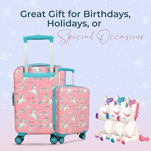 Image of NOVEX Unicorn Kids Bags Travel Trolley with 4 Wheels |Pink, 22-Inch Spinner Bag | Hard Sided Polycarbonate Unique Children's Luggage /Suitcase for Cute Girls Kid - 360-Degree Rotatable Wheel