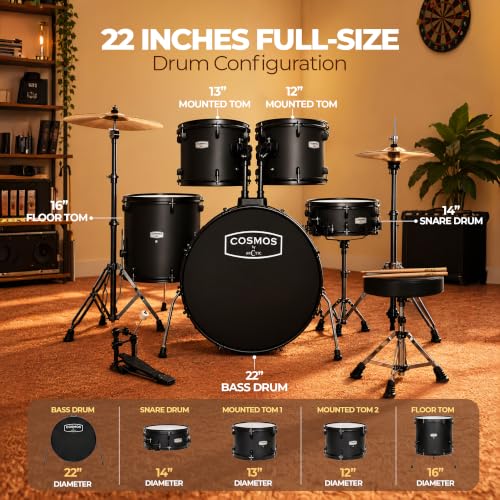 Image of ARCTIC COSMOS 22 inch 5 Piece Acoustic Drum Kit - Black