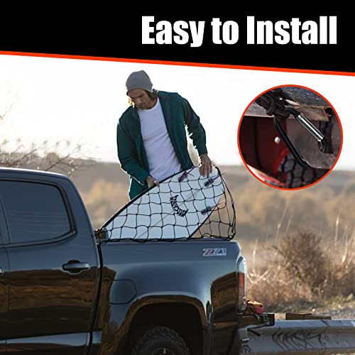 3' X 4' Cargo Net For Pickup Truck Bed, Car, Suv - Heavy Duty Elastic Mesh With Hooks & Bungee Cords & Storage Bag, Stretches To 6' X 8' With 3.5" X 3.5" Latex Bungee Net Mesh #TOP4