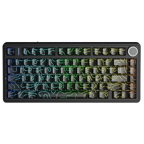 Image of AULA F75 75% Side Engraved Tri Mode TKL 80 Keys Wireless Mechanical Gaming Keyboard With Knob | 4000mAh Battery, South-Facing RGB Backlit Pre-Lubed Hot Swappable | Black Contour - Star Vector Switches