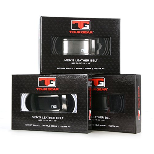 Tour Gear Ratchet Belt for Men, Black Belt and Satin Silver Buckle (Iin Gift Box), Genuine Leather, Prefect Fit for Waist Sizes 26 to 48 inches3
