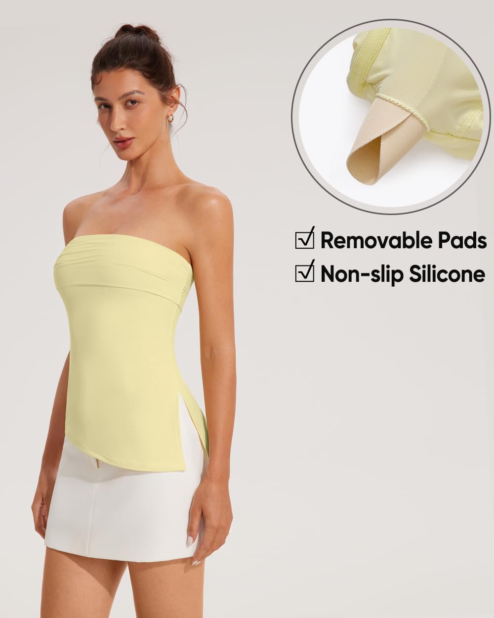 OMKAGI Double Lined Tube Tops for Women Trendy Off The Shoulder Side Split Going Out Tops - Image 2