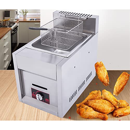 Fryer Kommerzielle LPG-Fritteuse, 10-Liter-Gasfritteuse mit großem Fassungsvermögen, einstellbare Feuerkraft, mit abnehmbaren Körben und Deckel, Gasfritteuse aus Edelstahl 304 in Lebensmitte – Bild 3
