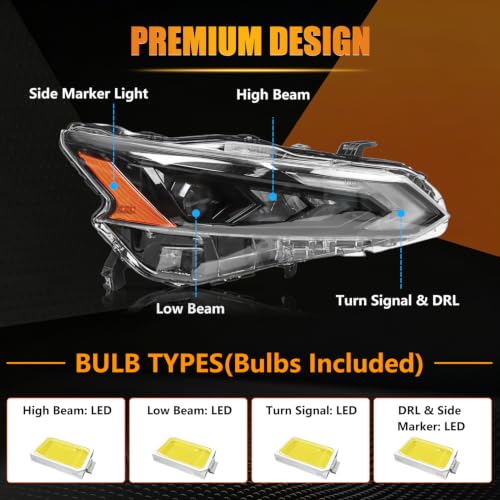 OLDANI LED Projector Headlight Assembly Fit for 2019-2022 Nissan Altima, [LED DRL] Right Passenger Side Headlamp with Clear Lens Smoked Housing Amber Reflector, OEM#: 260106CA5B, 1 PC by OLDANI - Used condition - Image 3